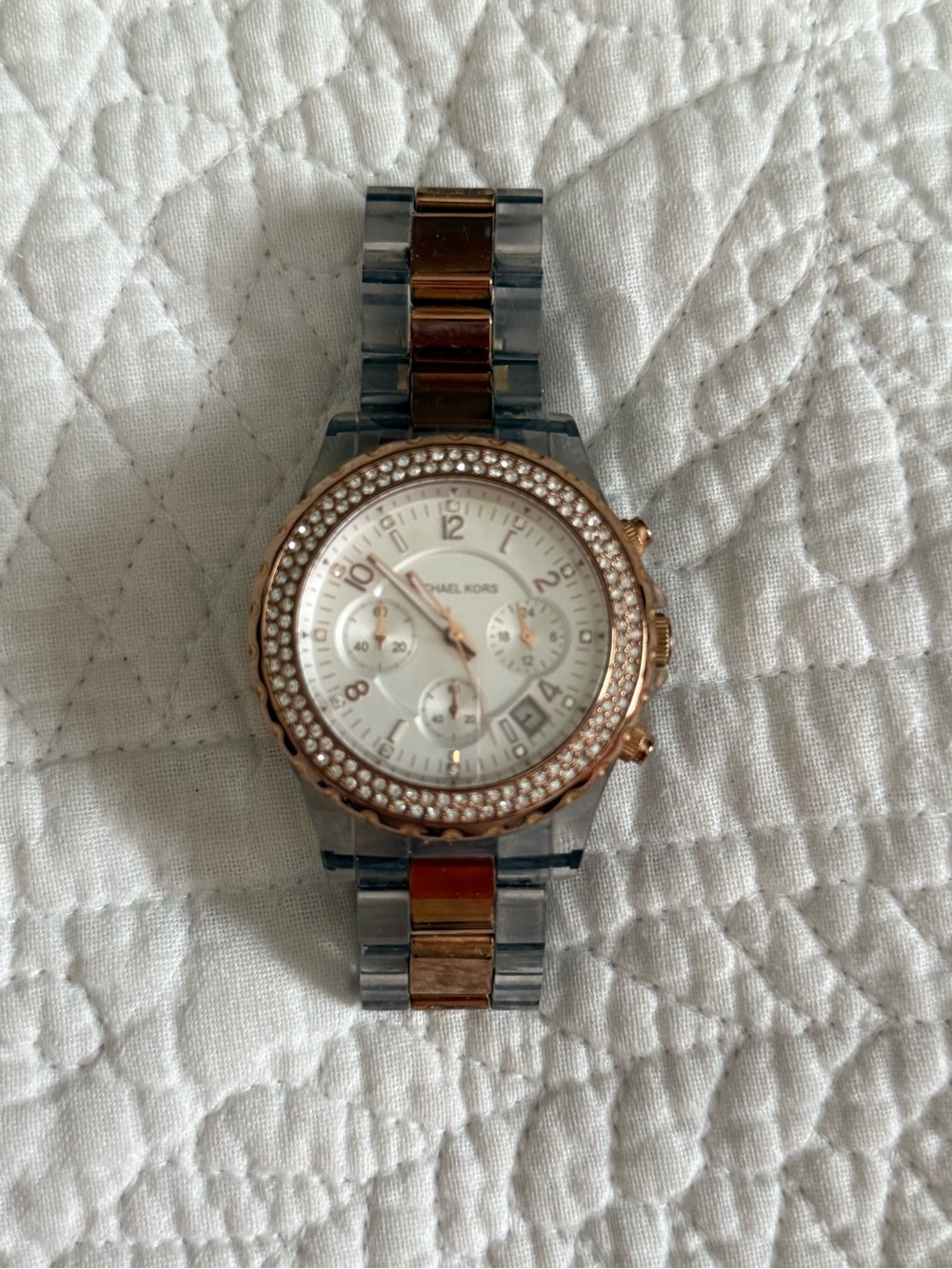 Michael Kors Two-Tone Rose Gold and Silver Crystal-Trim Watch Bracelet